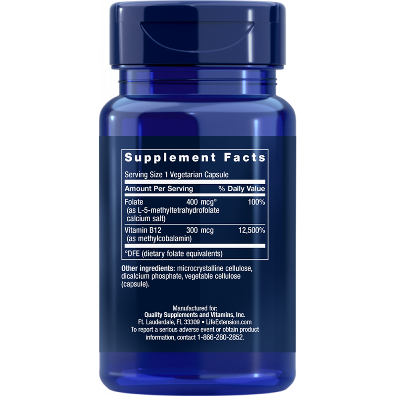 Life Extension BioActive Folate & Vitamin B12 90 Count
