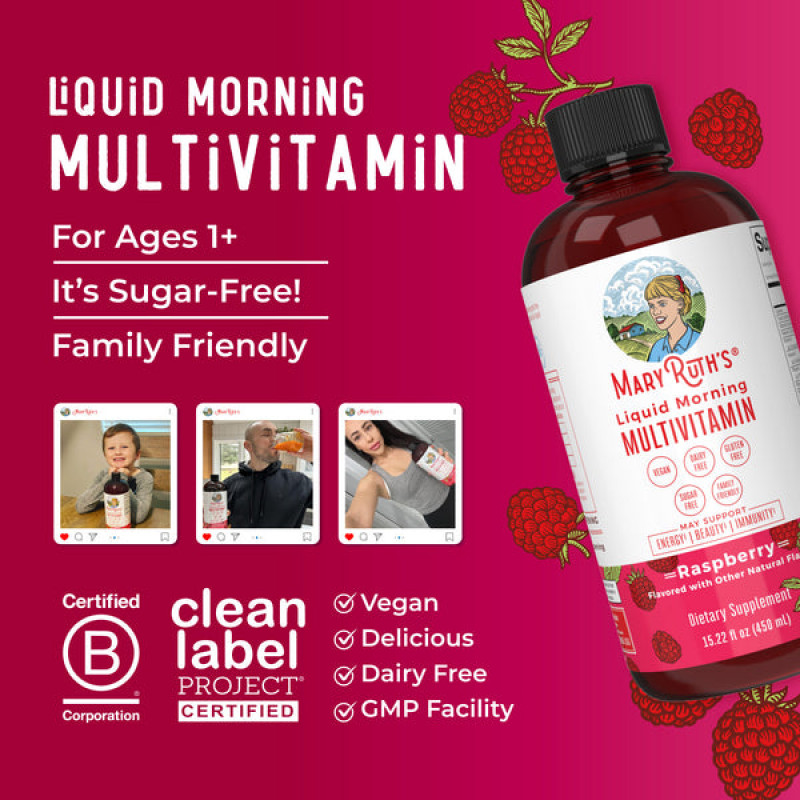 Mary Ruth's Ranný multivitamín tekutý malinový vegan