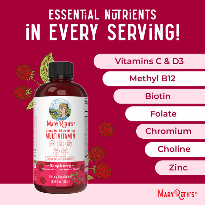 Mary Ruth's Ranný multivitamín tekutý malinový vegan