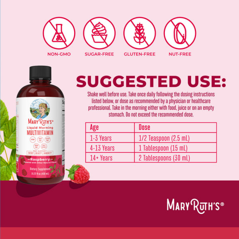 Mary Ruth's Ranný multivitamín tekutý malinový vegan