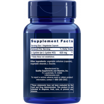 Life Extension L-Lysine (l-lyzín) aminokyselina 620 mg, 100 kapsúl Life Extension L-Lysine (l-lyzín) aminokyselina 620 mg, 100 kapsúl